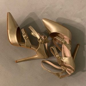 Gold 3 strap heels